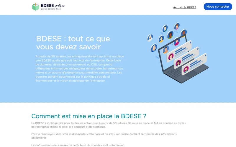 Aperçu de l'interface BDESE Online