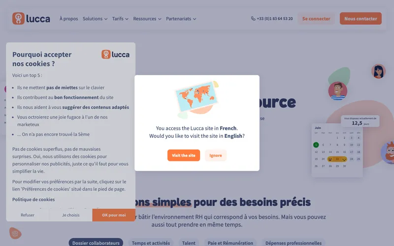 Aperçu de l'interface Lucca