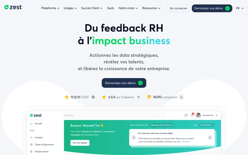 Aperçu de l'interface Zest