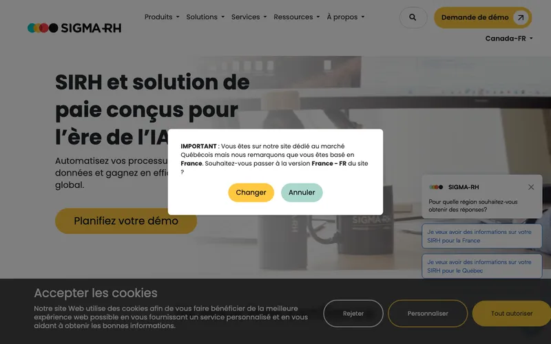 Aperçu de l'interface Sigma RH BDESE