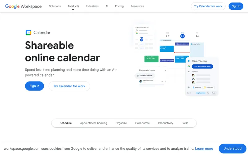 Aperçu de l'interface Google Calendar
