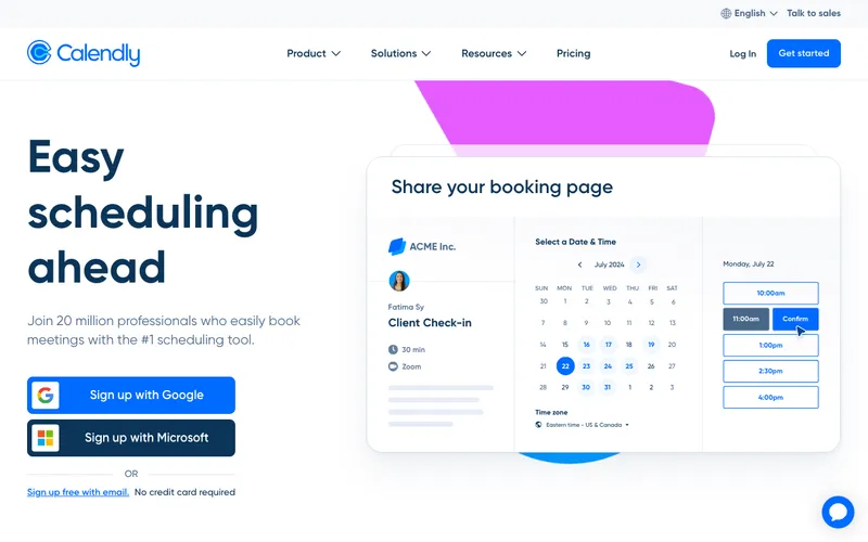 Aperçu de l'interface Calendly