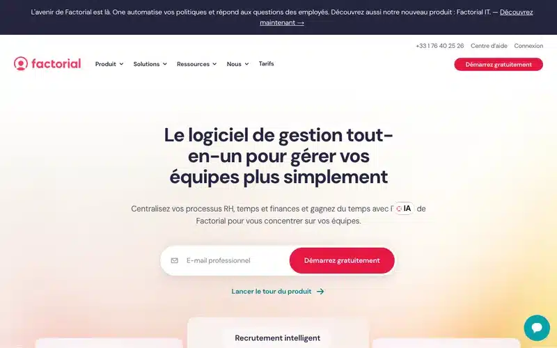 Aperçu de l'interface Factorial
