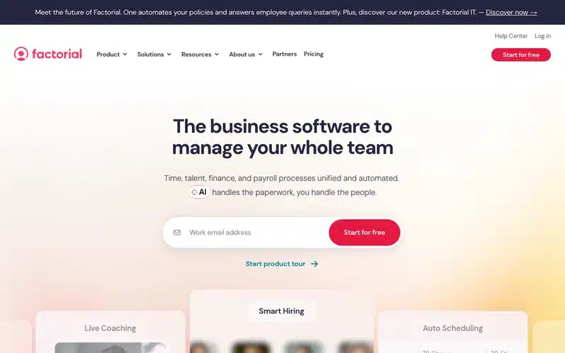 Aperçu de l'interface Factorial