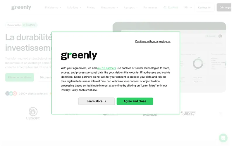 Aperçu de l'interface Greenly