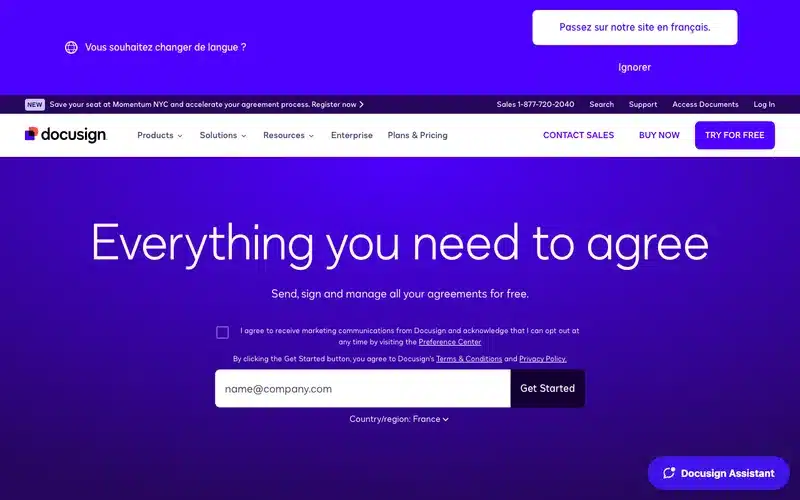 Aperçu de l'interface DocuSign