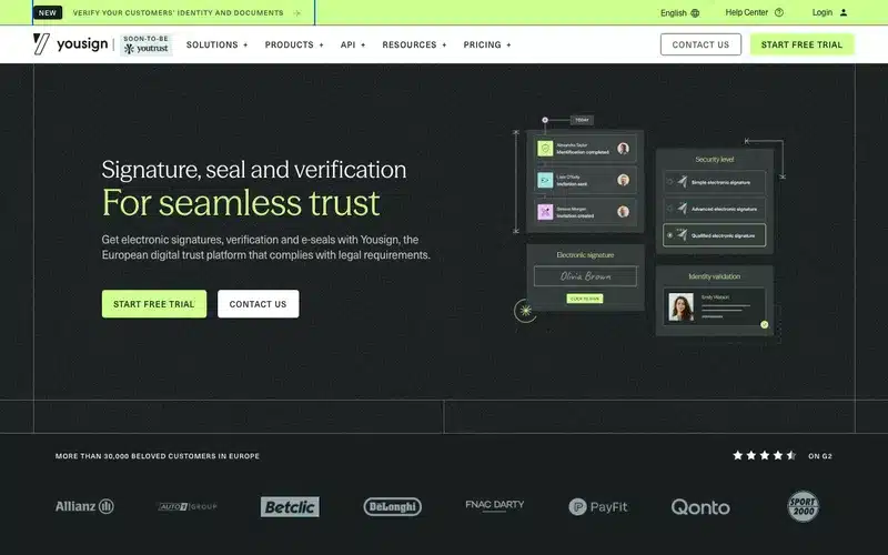 Aperçu de l'interface Yousign