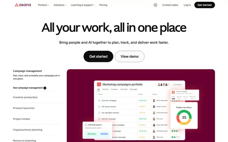 Aperçu de l'interface Asana