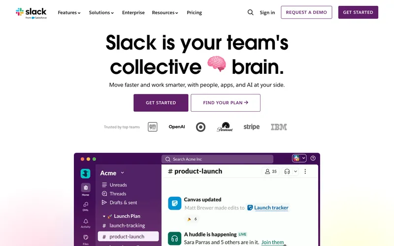 Aperçu de l'interface Slack