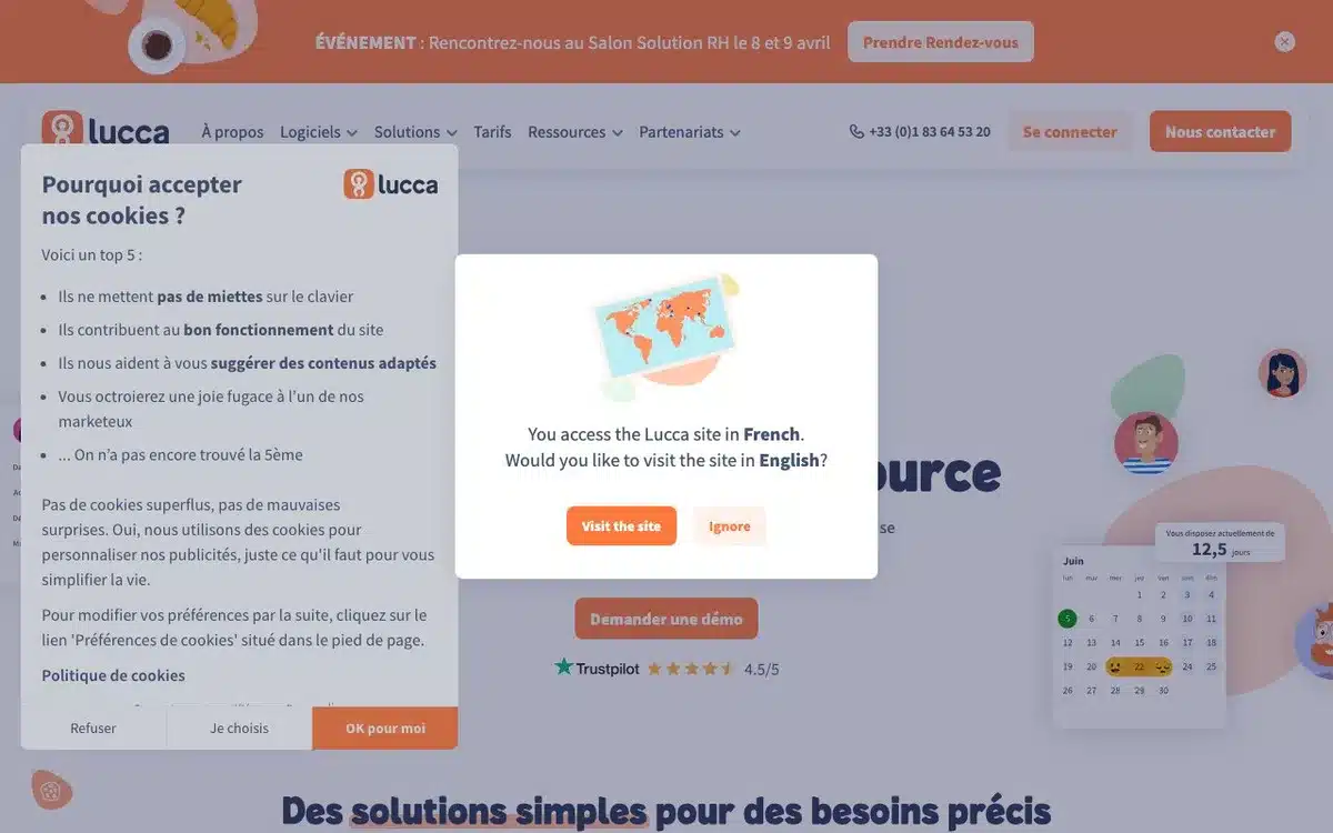 Aperçu de l'interface Lucca Timmi