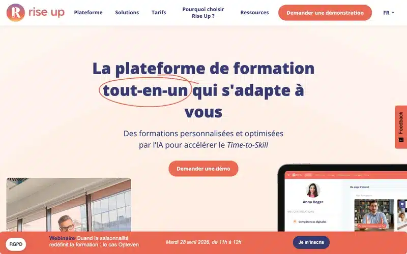 Aperçu de l'interface Rise Up