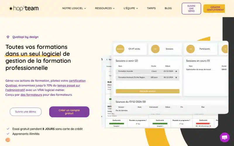 Aperçu de l'interface Hop3team