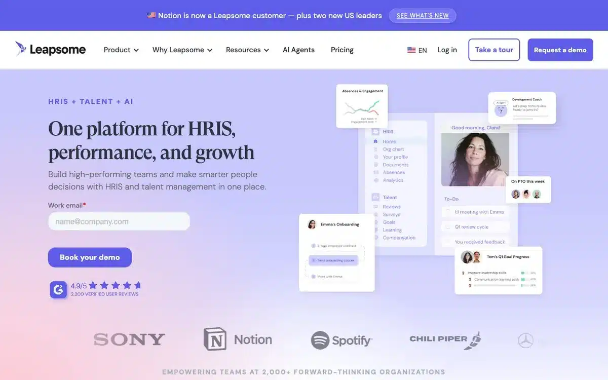 Aperçu de l'interface Leapsome