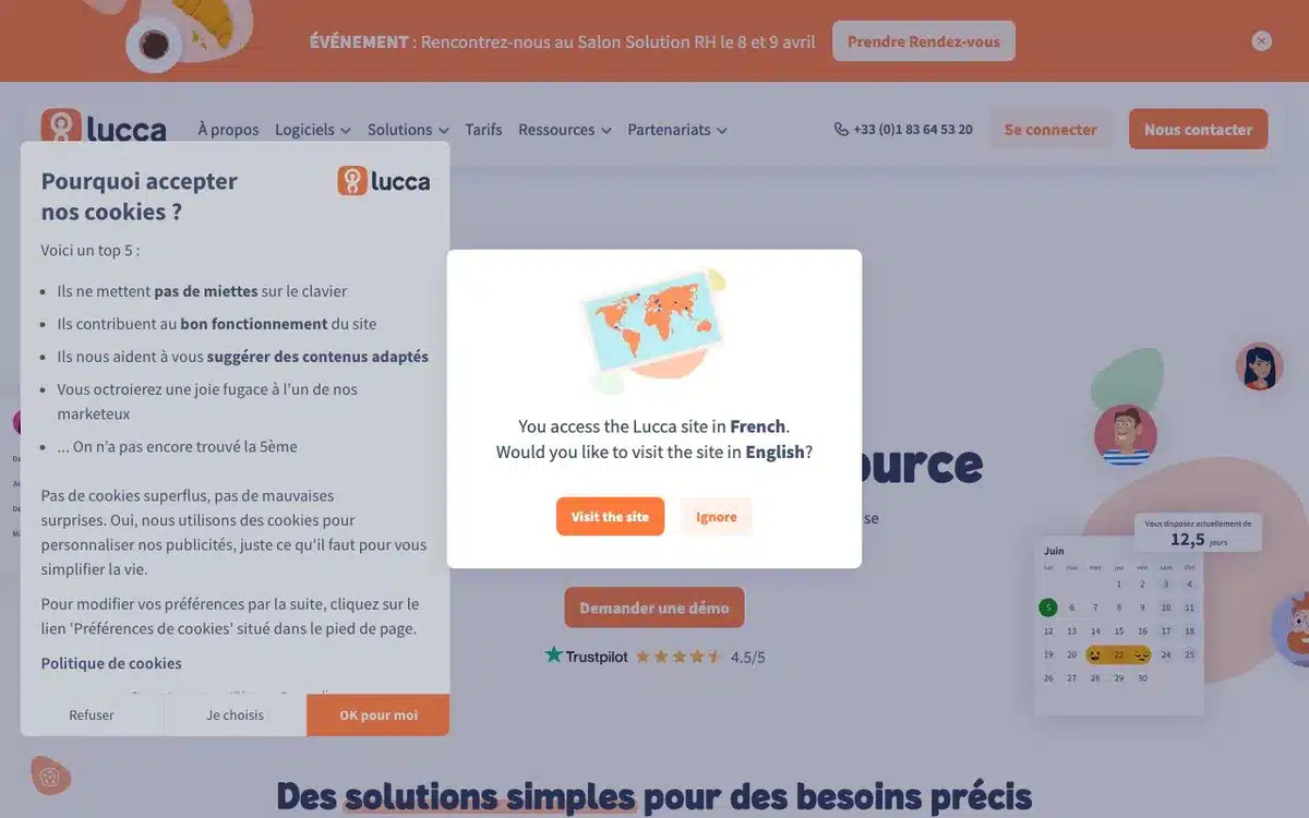 Aperçu de l'interface Lucca