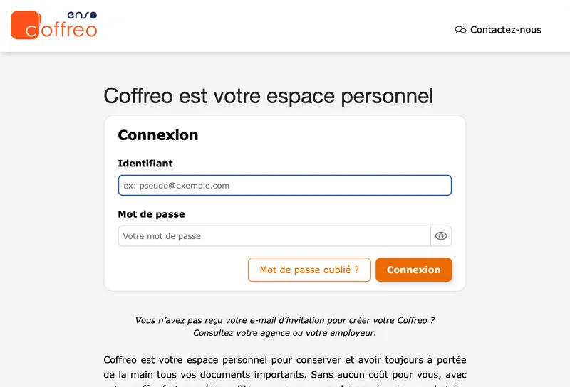 Aperçu de l'interface Coffreo