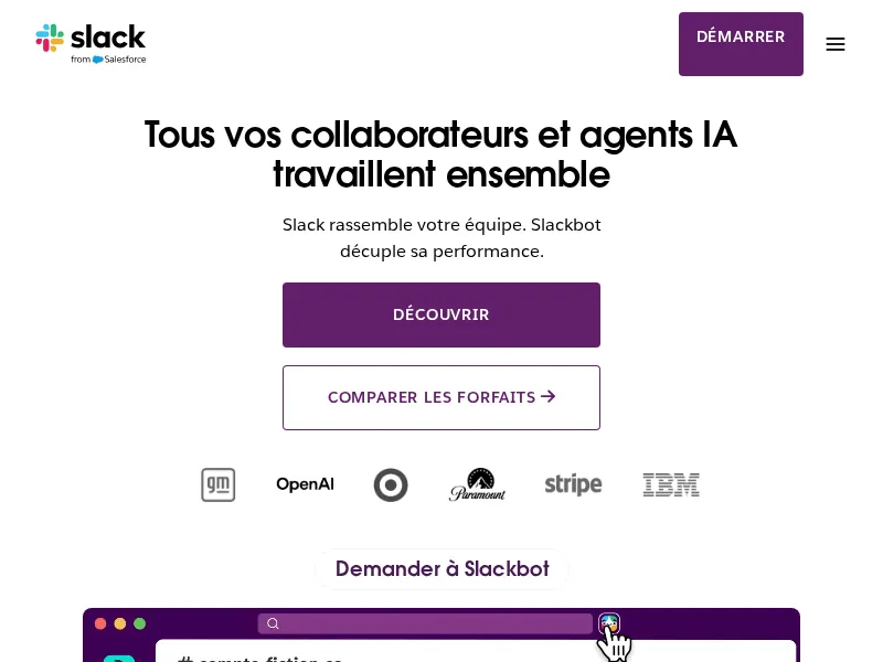 Aperçu de l'interface Slack