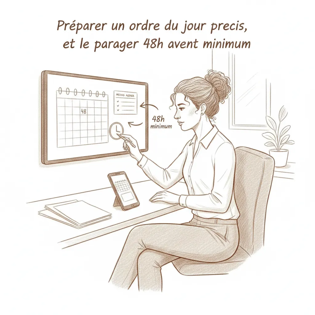 préparer un ordre du jour précis, et le partager 48h avant minimum
