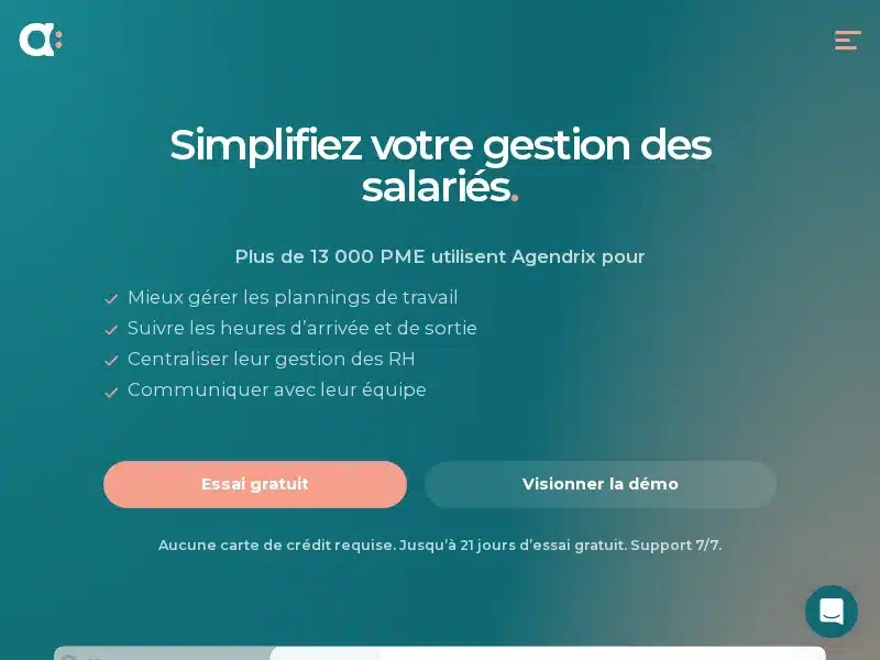 Aperçu de l'interface Agendrix
