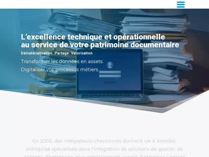 Aperçu de l'interface Arondor ECM