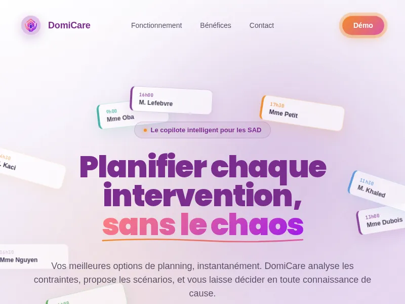 Aperçu de l'interface Domicare