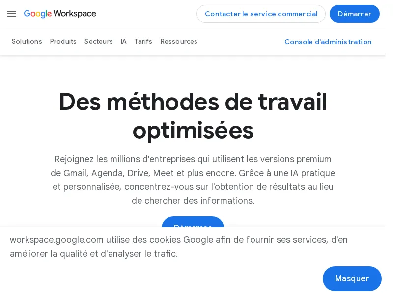 Aperçu de l'interface Google Workspace (Agenda)