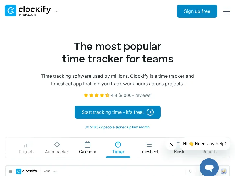 Aperçu de l'interface Clockify