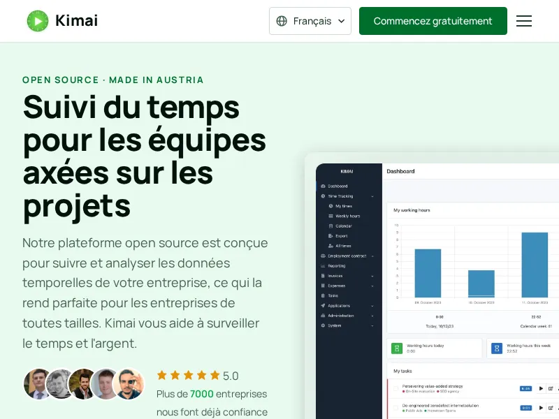 Aperçu de l'interface Kimai