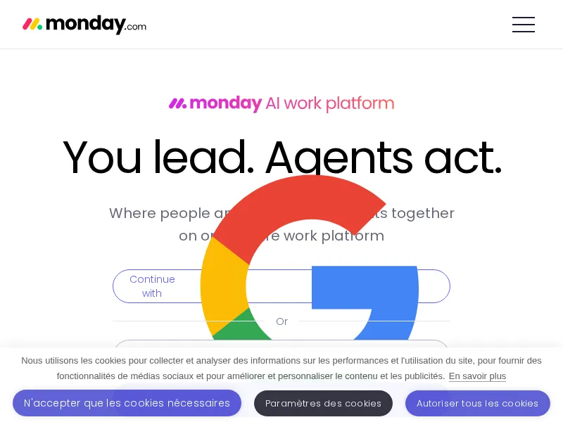 Aperçu de l'interface monday.com Service