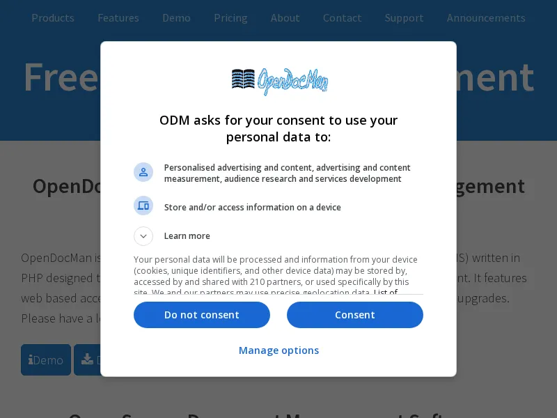 Aperçu de l'interface Open Doc Man