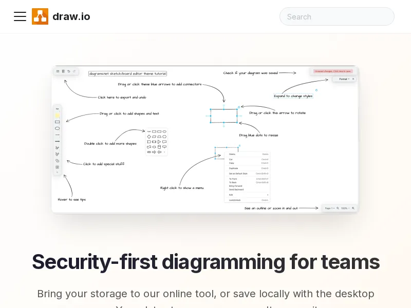 Aperçu de l'interface draw.io (diagrams.net)